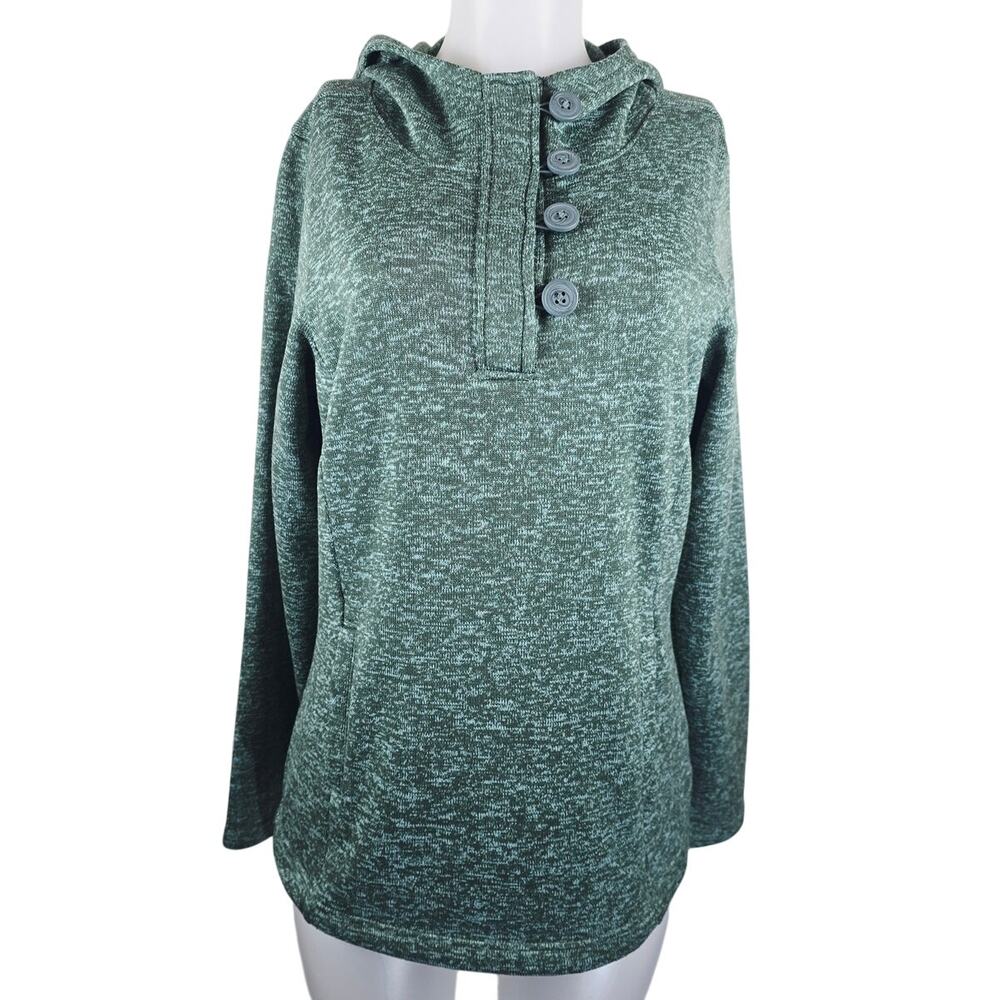 Columbia Space Dye Green Buttons Pockets Hooded Tight Knit Pullover Women's L